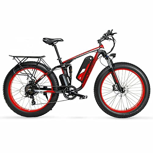 Electric Mountain Bike : Extrbici XF800 Mountain Bike 48V Electric Mountain Bike Fully cushioned Comes with Pannier Bag(red)