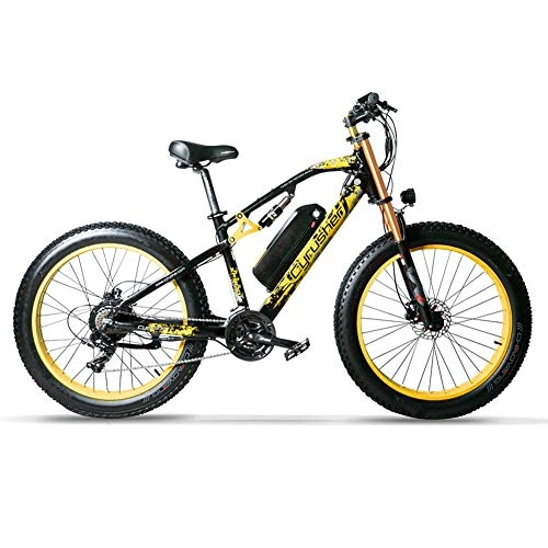 Electric Mountain Bike : Extrbici xf900 electric mountain bike 24-speed gears 66 x 43.2 cm aluminium frame mountain bike 36 V brushless hub motor(yellow)