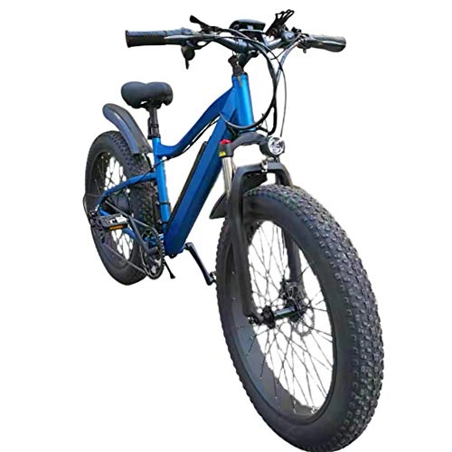 Electric Mountain Bike : F-JX Electric Bicycle, Wide and Fat Snowmobiles, 26 Inch Mountain Outdoor Sports Variable Speed Lithium Battery Bike - Blue, 26 Inches X 17 Inches