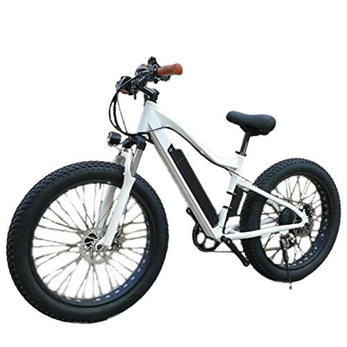 Electric Mountain Bike : F-JX Electric Bicycle, Wide and Fat Snowmobiles, 26 Inch Mountain Outdoor Sports Variable Speed Lithium Battery Bike - White, 26 Inches X 17 Inches