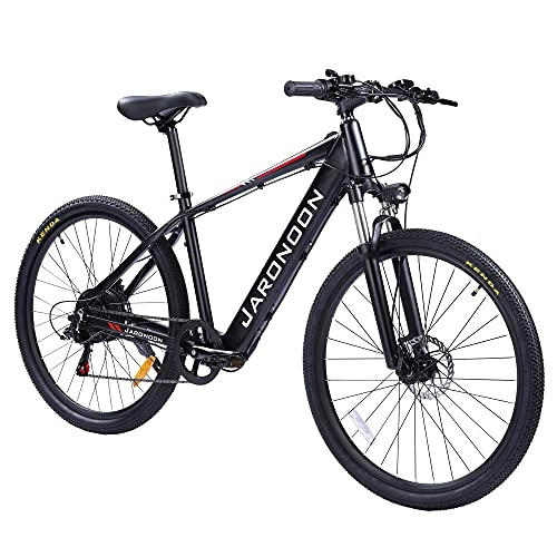 Electric Mountain Bike : F1 Mountain Bike 27.5 Inch Wheels, 7 Speed Transmission Ebike for Adult, Dual Disc Brakes (Black Red)