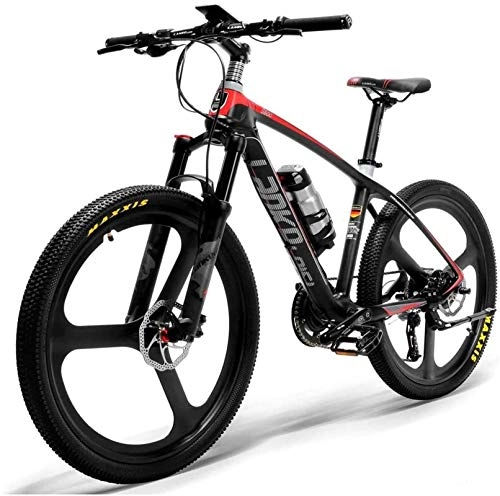Electric Mountain Bike : Fangfang Electric Bikes, 26'' Electric Bike Carbon Fiber Frame 240W Mountain Bike Torque Sensor System Oil and Gas Lockable Suspension Fork, E-Bike (Color : Red)