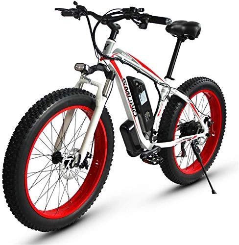 Electric Mountain Bike : Fangfang Electric Bikes, 26 Inch Adult Fat Tire Electric Mountain Bike, 350W Aluminum Alloy Off-Road Snow Bikes, 36 / 48V 10 / 15AH Lithium Battery, 27-Speed, E-Bike (Color : White, Size : 48V15AH)