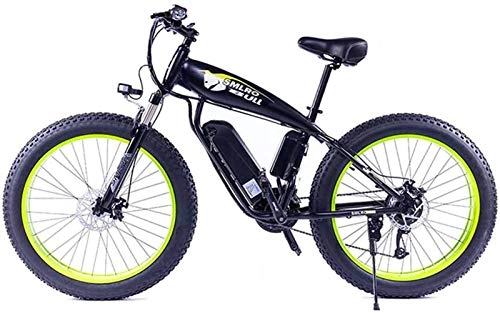 Electric Mountain Bike : Fangfang Electric Bikes, 26 inch Electric Snowfield Bikes, 48V / 13A Fat tire Off-road Bicycle absorber Cycling Bike Outdoor, E-Bike (Color : Green)