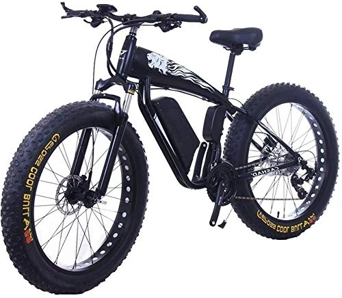 Electric Mountain Bike : Fangfang Electric Bikes, Fat Tire Electric Bicycle 48V 10Ah Lithium Battery with Shock Absorption System 26inch 21speed Adult Snow Mountain E-bikes Disc Brakes (Color : 15Ah, Size : Black), E-Bike