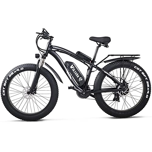 Electric Mountain Bike : Fat Tire Ebike 48V 17AH Electric Mountain Bike with Rack and Fender, 26 / 4.0 inch Ebike, Electric Bicycle for Adults