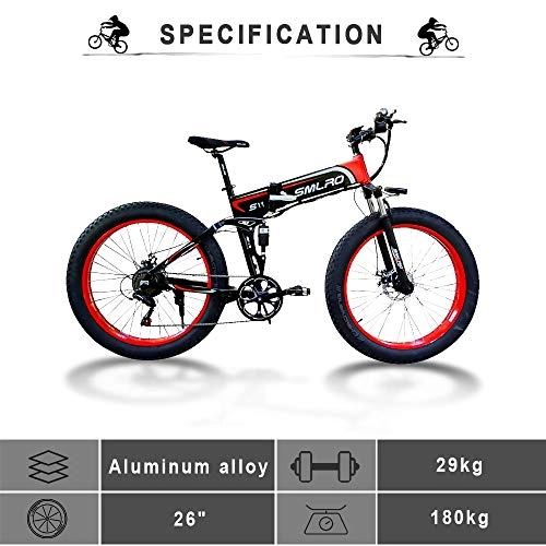 Electric Mountain Bike : FFBHNB Electric bicycle, 26" Black red folding design bike power supply 48V350W can be used for snow and mountain cycling, built-in lithium battery