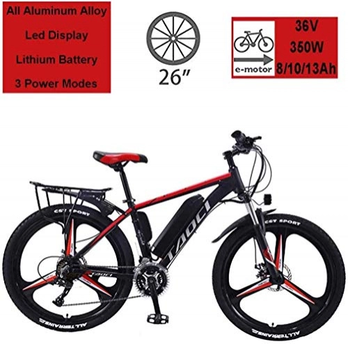 Electric Mountain Bike : FGART Electric Bikes for Adult, Magnesium Alloy Ebikes Bicycles All Terrain, 26" 36V 350W 13Ah Removable Lithium-Ion Battery Mountain Ebike for Mens, Red, 13Ah8DKm