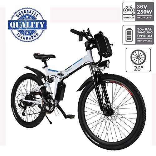 Electric Mountain Bike : fiugsed 26'' Electric Mountain Bike with Removable Large Capacity Lithium-Ion Battery (36V 250W), Electric Bike 21 Speed Gear and Three Working Modes (26" White)