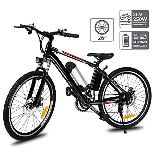 Electric Mountain Bike : fiugsed 26'' Electric Mountain Bike with Removable Large Capacity Lithium-Ion Battery (36V 250W), Electric Bike 21 Speed Gear and Three Working Modes (Black Style)