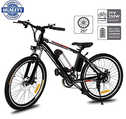 Electric Mountain Bike : fiugsed 26'' Electric Mountain Bike with Removable Large Capacity Lithium-Ion Battery (36V 250W), Electric Bike 21 Speed Gear and Three Working Modes (Unfoldable Black)