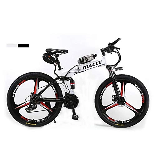 Electric Mountain Bike : FJW Unisex Dual Suspension Mountain Bike 26" Integral Wheel Electric Bike High-carbon Steel Hybrid Bicycle Pedal Assisted Folding Bike with 36V Li-ion Battery, 21 Speed Gear, White