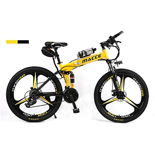Electric Mountain Bike : FJW Unisex Dual Suspension Mountain Bike 26" Integral Wheel Electric Bike High-carbon Steel Hybrid Bicycle Pedal Assisted Folding Bike with 36V Li-ion Battery, 21 Speed Gear, Yellow