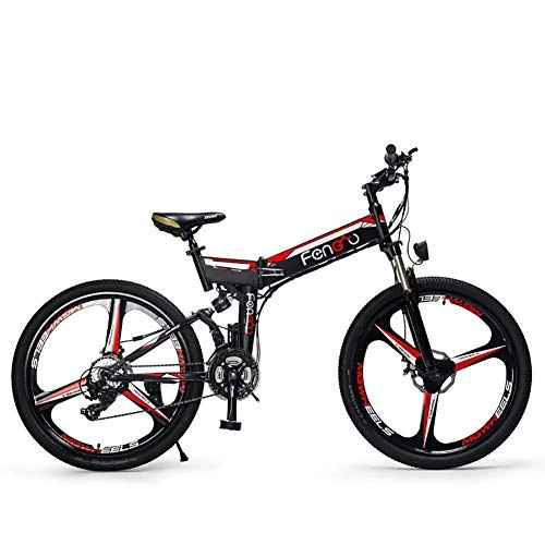 Electric Mountain Bike : FJW Unisex Electric Mountain Bike, 26 Inch Folding E-bike with Super Lightweight Magnesium Alloy 3 Spokes Integrated Wheel, Dual Suspension and Shimano 24 Speed Gear for Commuter City