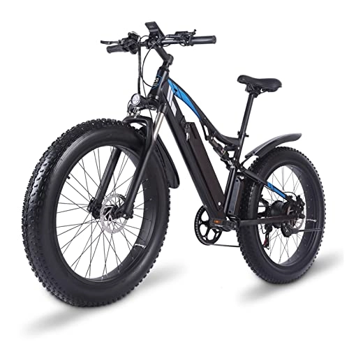 Electric Mountain Bike : FMOPQ 26”Fat Tire Electric Bike Powerful 500W / 750W / 1000W Motor 48V Removable Lithium Battery Beach Snow Shock Absorption Mountain Bicycle (Color : 48v 1000w 15Ah) (48v 500w 13ah)