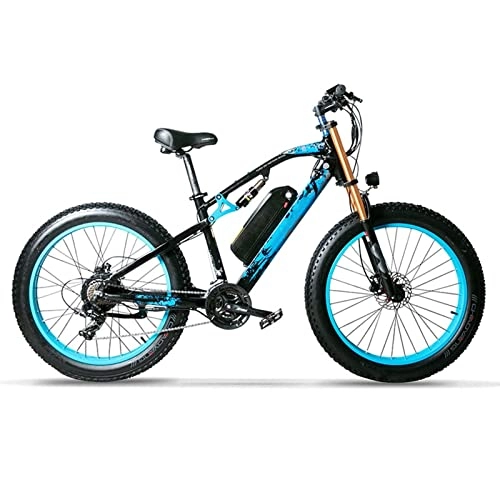 Electric Mountain Bike : FMOPQ Electric Bike750W Motor 4.0 Fat Tire Beach Electric Bicycle 48V 17Ah Lithium Battery Bicycle (Color : Black White) (Black Blue)