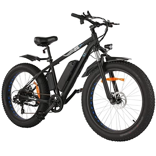 Electric Mountain Bike : FMOPQ Electric BikesElectric 26 Inches Fat Tire Bikes500W 24 Mph Mountain 48V 10Ah Lithium Battery Electric Bike 7 Speed Gear (Color : Black)