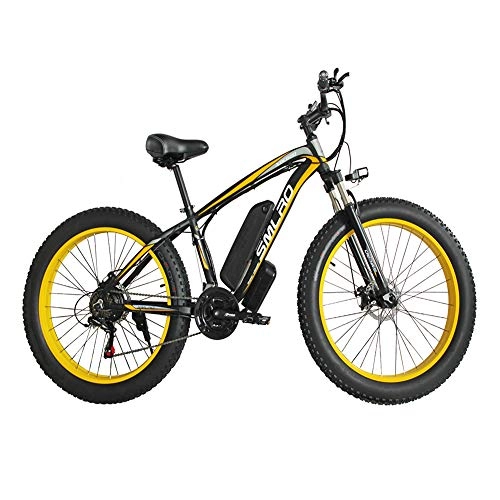 Electric Mountain Bike : FZYE 26 inch Electric Bikes, Fat tire Bikes LCD display control instrument 21 speed Gears Outdoor Cycling Adult, Yellow