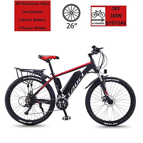Electric Mountain Bike : GASLIKE Electric Bike, Bicycle for Mountain / Urban, 26 Spoked Wheels, Front Suspension, Professional 21 Speed Transmission Gears with 350W Motor And Removable Battery, Red, 8Ah 50Km
