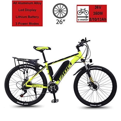 Electric Mountain Bike : GASLIKE Electric Bike, Bicycle for Mountain / Urban, 26 Spoked Wheels, Front Suspension, Professional 21 Speed Transmission Gears with 350W Motor And Removable Battery, Yellow, 13Ah 90Km