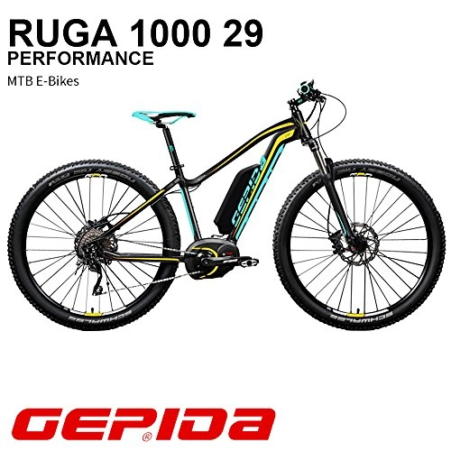 Electric Mountain Bike : GEPIDA Electric Mountain Bike 29Ruga 1000Active 19"Anthracite / Yellow