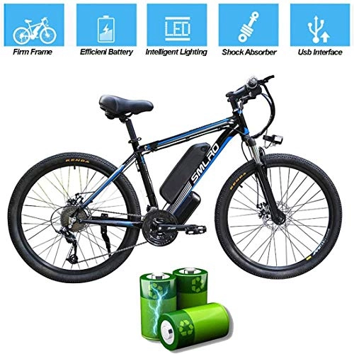 Electric Mountain Bike : GJNWRQCY Electric Bike for Adults, Electric Mountain Bike, 26 Inch 360W Removable Aluminum Alloy Ebike Bicycle, 48V / 10Ah Lithium-Ion Battery for Outdoor Cycling Travel Work Out, Black blue