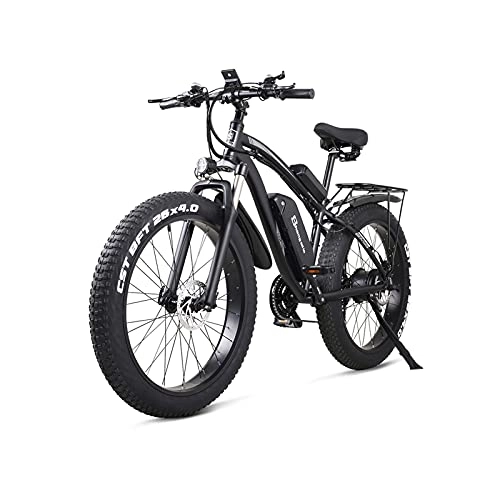 Electric Mountain Bike : GOUHOME 26 Inch Road Electric Bike 1000W Mens Mountain Beach Snow Bicycle 48V17Ah Lithium Battery 4.0 Fat Tire E-bike Hydraulic Disc Brake for Adult (Color : Black, Size : 26 inch)