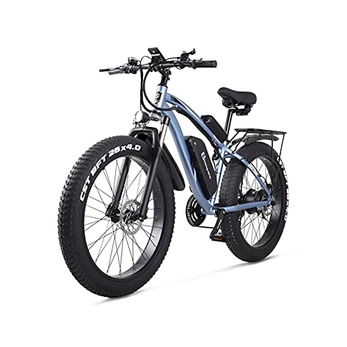Electric Mountain Bike : GOUHOME 26 Inch Road Electric Bike 1000W Mens Mountain Beach Snow Bicycle 48V17Ah Lithium Battery 4.0 Fat Tire E-bike Hydraulic Disc Brake for Adult (Color : Blue, Size : 26 inch)