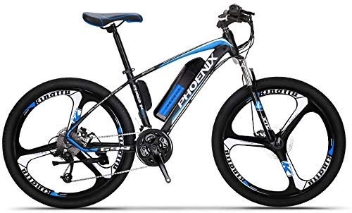 Electric Mountain Bike : GQQ Variable Speed Bicycle, Adult Electric Mountain Bike, 250W Snow Bikes, Detachable 36V 10Ah Lithium Battery for 27Speed Electric Bike, 26Inch Magnesium Alloy, Blue, Black