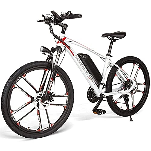 Electric Mountain Bike : Greenhouses Ebike，26" Electric Mountain Bike 350W 48V 8AH, Electric Commuting Bike, Electric Bike For Adults With Shimano 21 Speed & LED Display (Three Working Modes)(Color:white)