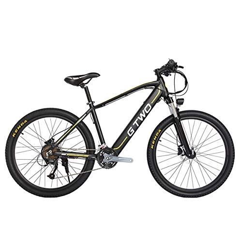 Electric Mountain Bike : GTWO 27.5 Inch Electric Bicycle 350W Mountain Bike 48V 9.6Ah Removable Lithium Battery 5 PAS Front & Rear Disc Brake (Black Yellow, 9.6Ah + 1 Spare Battery)