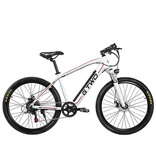 Electric Mountain Bike : GTWO 27.5 Inch Electric Bicycle 350W Mountain Bike 48V 9.6Ah Removable Lithium Battery 5 PAS Front & Rear Disc Brake (White Red, 9.6Ah + 1 Spare Battery)