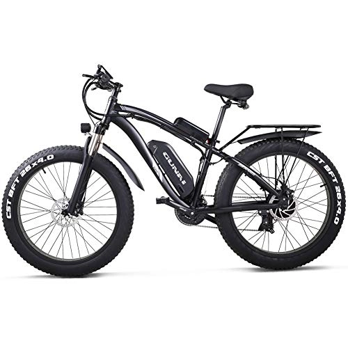 Electric Mountain Bike : GUNAI Electric Bike 26” 4.0 Fat Tire Off-road E-Bike 1000w 48V 17AH Electric Mountain Bike with Rear Seat(Black)