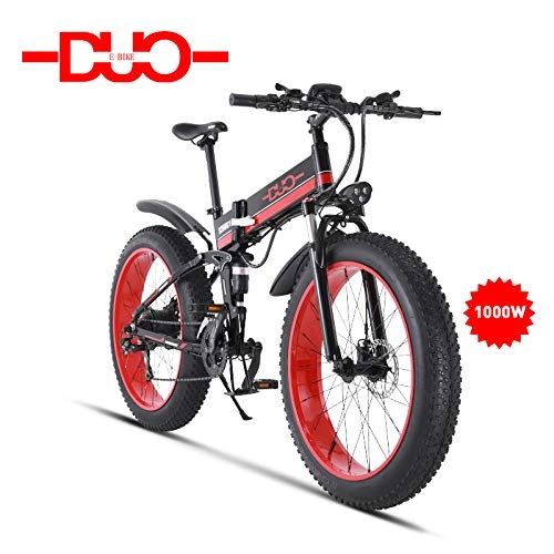 Electric Mountain Bike : GUNAI Electric Bike 48V 1000W Mens Mountain Ebike 21 Speeds 26 inch Fat Tire Road Bicycle Snow Bike Pedals with Disc Brakes and Suspension Fork (Removable Lithium Battery)