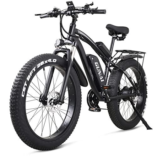 Electric Mountain Bike : GUNAI Electric Bike 48V Off-road Fat 26” 4.0 Tire E-Bike Electric Mountain Bike with Rear Seat（Black）