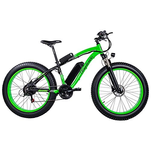 Electric Mountain Bike : GUNAI Electric Bike 500W 26 inch Beach Cruiser Fat Bike with 48V 17AH Lithium Battery(Green)