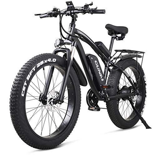 Electric Mountain Bike : GUNAI Electric Bike Fat Bike 26” 4.0 Tire 1000w Off-road E-Bike 48V 17AH Mountain Bike with Rear Seat（Black）