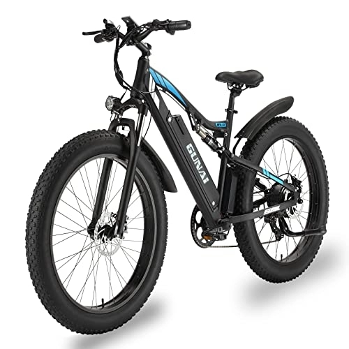 Electric Mountain Bike : GUNAI Electric Bike Mountain E-Bike 26 '' 4.0 Fat Tire 48V with Removable 17AH Lithium-ion Battery and Double Shock Absorption