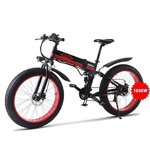 Electric Mountain Bike : GUNAI Electric Snow Bike 48V 1000W 26 inch Fat Tire Ebike with Removable Lithium Battery and Suspension Fork