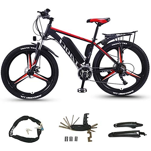 Electric Mountain Bike : HAOYF 26" Electric Bike for Men, Electric Mountain Bicycle Ebike with 350W Motor, Removable 36V 13Ah Lithium Battery, Professional 21 Speed Transmission Gears, Red, Spoke Wheel