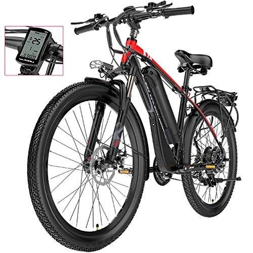 Electric Mountain Bike : HAOYF Electric Mountain Bike with Rear Seat, 400W Motor 26" Adult Waterproof Electric Bike with Removable 48V 12.8AH Lithium-Ion Battery 21 Speed Dual Disc Brakes, Red