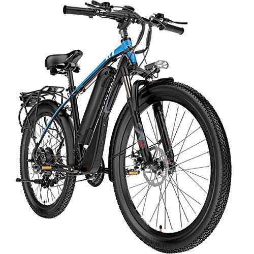 Electric Mountain Bike : HAOYF Electric Off-Road Bike, 400W Motor 26" Adult Waterproof Electric Mountain Bike with Removable 48V 10.4AH Lithium-Ion Battery 21 Speed Dual Disc Brakes with Rear Seat, Blue