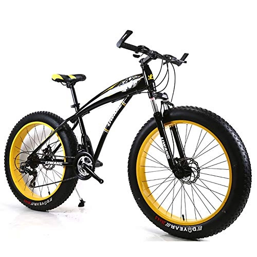 Electric Mountain Bike : Hardtail Mountain Bike 7 / 21 / 24 / 27 Speeds Mens MTB Bike 24 inch Fat Tire Road Bicycle Snow Bike Pedals with Disc Brakes and Suspension Fork, BlackYellow, 7Speed