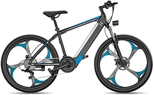 Electric Mountain Bike : High-speed Electric Mountain Bike, 26-Inch Fat Tire Hybrid Bicycle Mountain E-Bike Full Suspension, 27 Speed Power System Mechanical Disc Brakes Lock Front Fork Shock Absorption (Color : Blue)