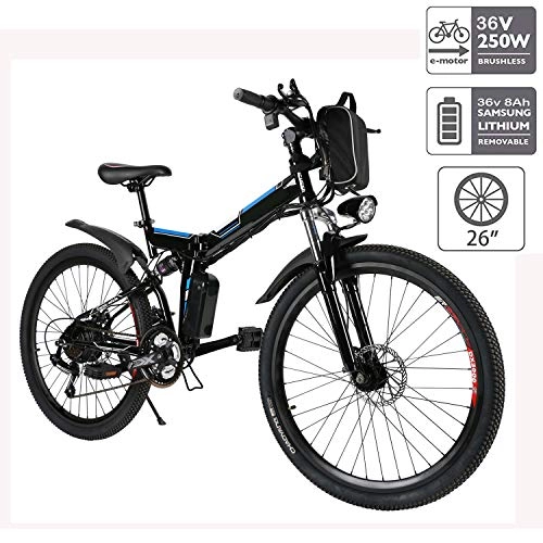 Electric Mountain Bike : Hiriyt 26'' Electric Mountain Bike with Removable Large Capacity Lithium-Ion Battery (36V 250W), Electric Bike 21 Speed Gear and Three Working Modes (26"_Black)