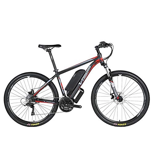 Electric Mountain Bike : HJHJ Electric mountain bike, 36V10AH lithium battery hybrid bicycle, (26-29 inches) bicycle snowmobile 24 speed gear mechanical line pull disc brake three working modes, Red, 26 * 15.5in