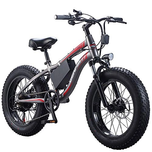 Electric Mountain Bike : HJHJ Electric snowmobile 20 inch bicycle big tire 36V / 10AH detachable lithium battery maximum speed 25KM front and rear disc brakes 7 speed LED lighting road cruiser
