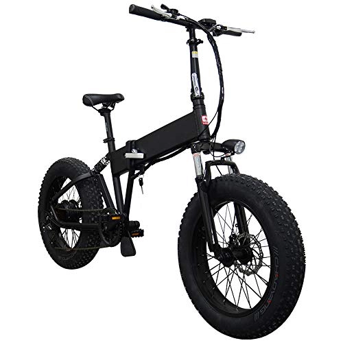 Electric Mountain Bike : HJHJ Folding electric bicycle 20 inch snow electric bicycle (48V10AH) hidden battery 7 speed beach cruiser, mechanical shock absorber front and rear disc brakes + electronic brake