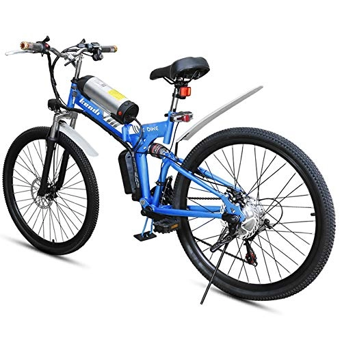 Electric Mountain Bike : HJHJ Folding electric bicycle, 26-inch portable electric mountain bike high carbon steel frame double disc brake with front LED light 36V / 8AH, Blue