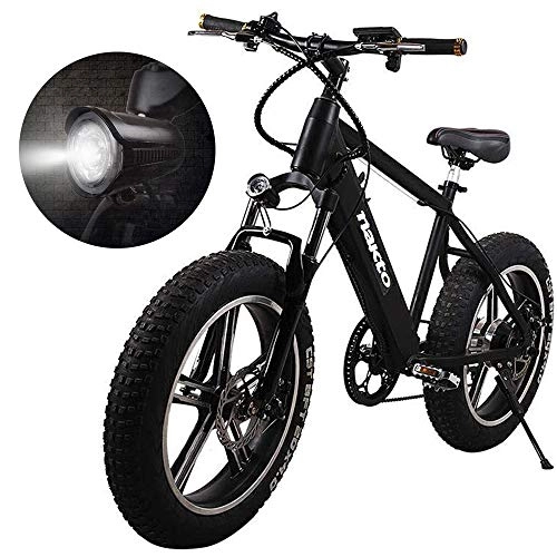 Electric Mountain Bike : HJHJ Mountain electric bicycle 48V20 inch double disc brakes road bike LED light shock absorption snow off-road electric power assist bicycle (4 inch tire width)